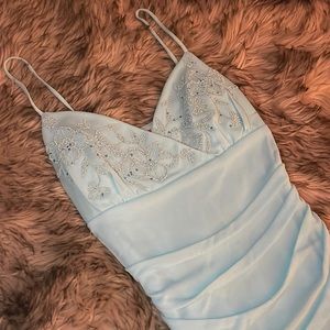 Light blue floral prom dress